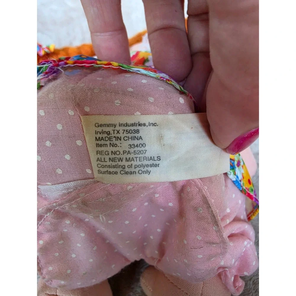 Vintage Gemmy Industries Rag Doll Orange Yarn Hair Floral Dress 33400 Animated